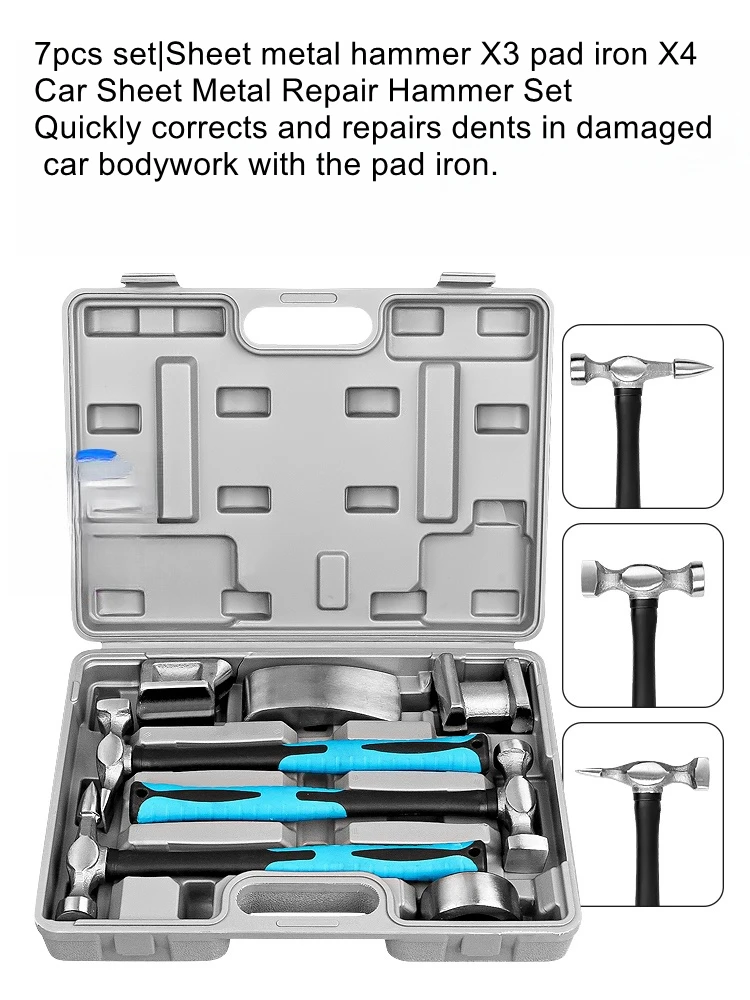 

Auto Sheet Metal Dent Repair Hammer Tapered Head Flat Head Hammer Auto Repair Plastic Pad Iron Block Top Iron Hammer Tool