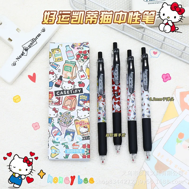 

4 шт. гелевая ручка Sanrio, набор мультфильмов, высококачественная быстросохнущая ручка Hello Kitty 0,5 мм, черная быстросохнущая ручка для студентов, канцелярские принадлежности, приз
