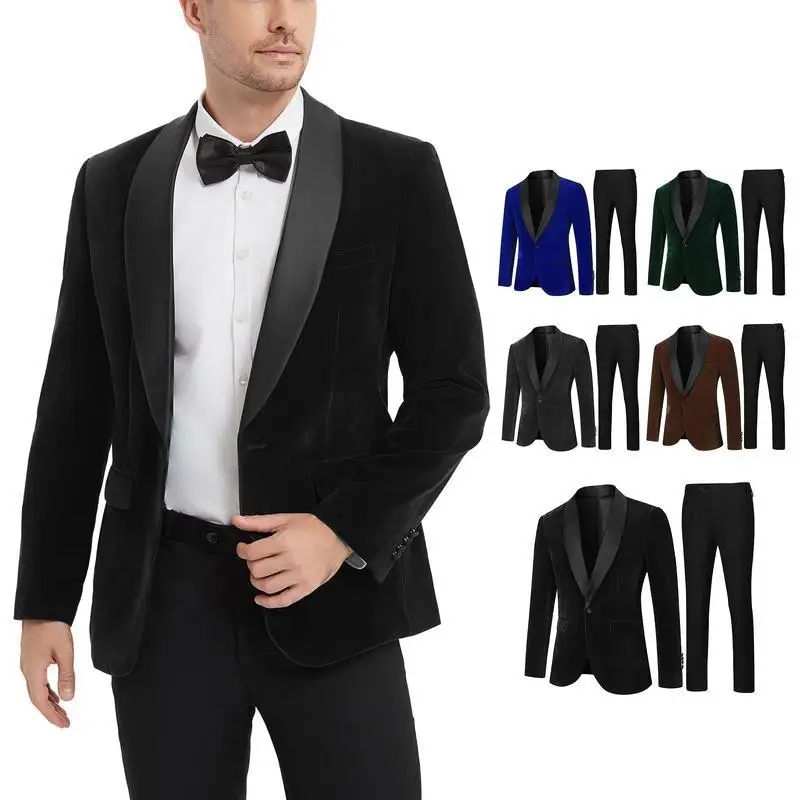 

Velvet Shawl Collar Suit N 71198 Men's Slim Fit Woolen Casual Suit Business Basic Single Button Pure Color Spring Fashion