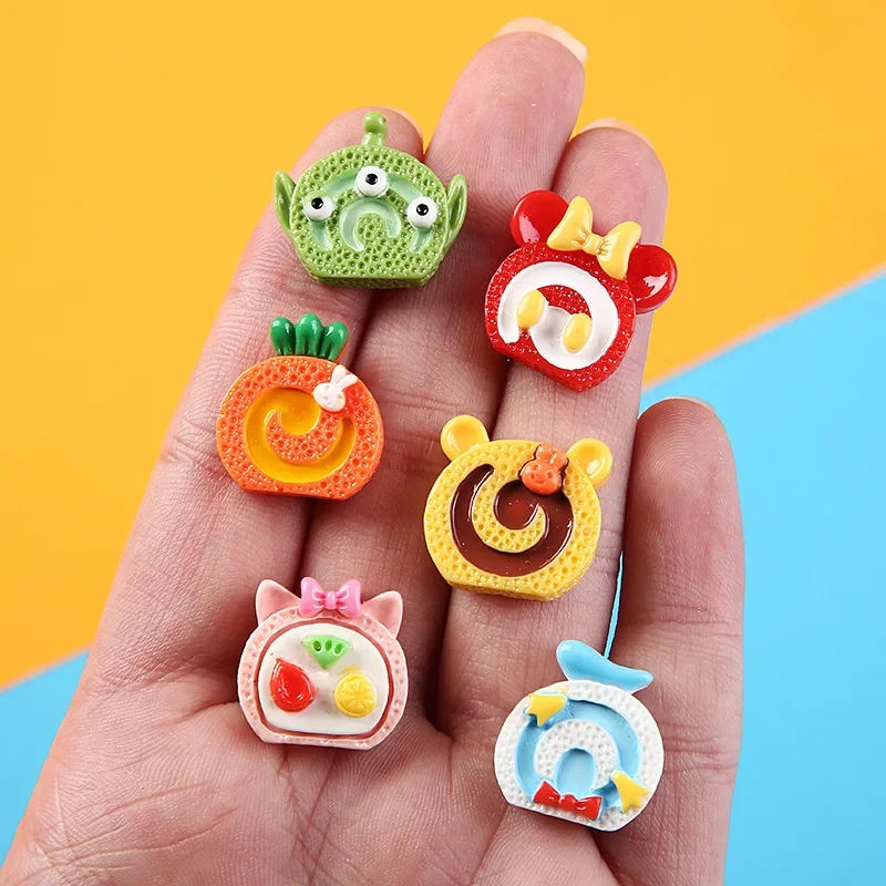 10pcs Mini Diy Resin Kawaii Cartoon Cake Roll Miniature Accessories Scrapbooking Tools Flatback Charms Cabochons Embellishments