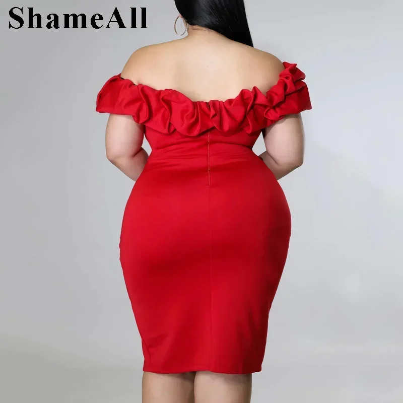 Vestido de fiesta con volantes y hombros descubiertos para mujer, de talla grande 4XL vestido de fiesta, sin tirantes, Espalda descubierta, vendaje