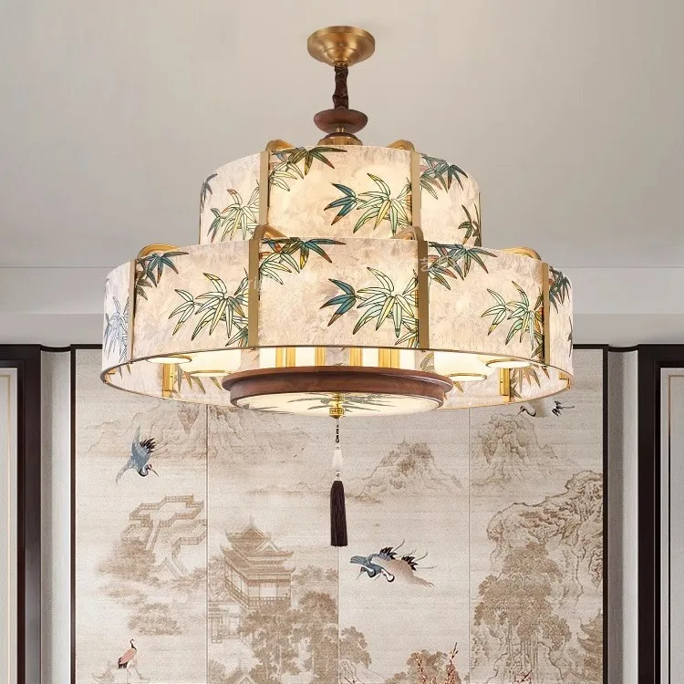

New Chinese chandelier living room light All copper Chinese style creative tea room dining room light Simple modern light