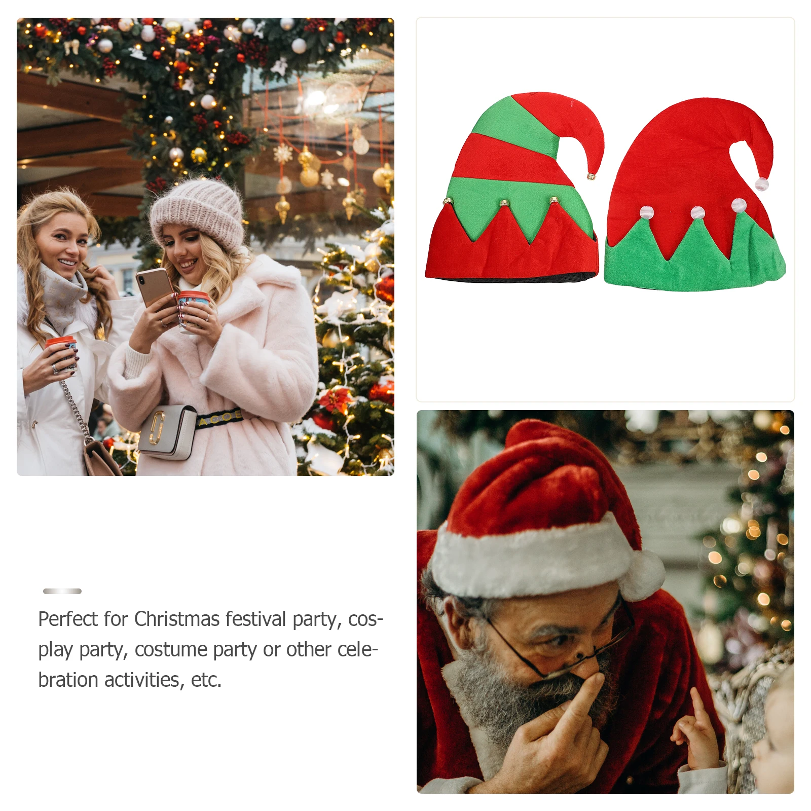 

2Pcs Elf Hat Festival Hat Props Christmas Themed Headwear Xmas Dressing Up Hats Cosplay Party Decorations Unique Holiday