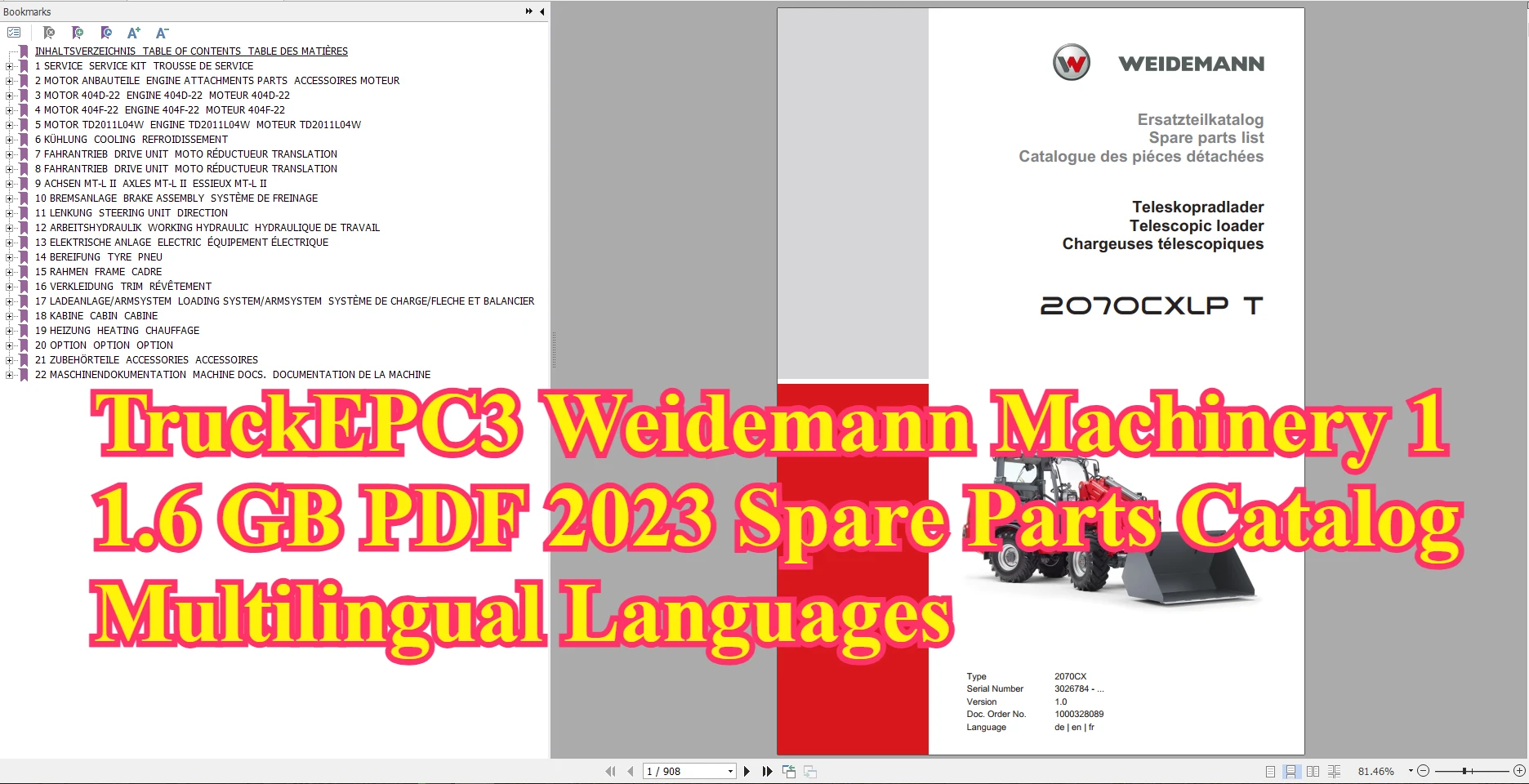 TruckEPC3 Weidemann Machinery 11.6 GB PDF 2023 Spare Parts Catalog Multilingual Languages