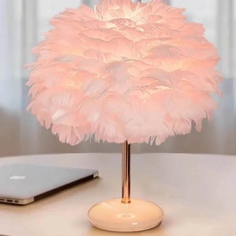 for Feather Desk Lamp Touch Control Bedside Light Luxury High End Decoration Romantic Warm Lighting for Girls Bedroom