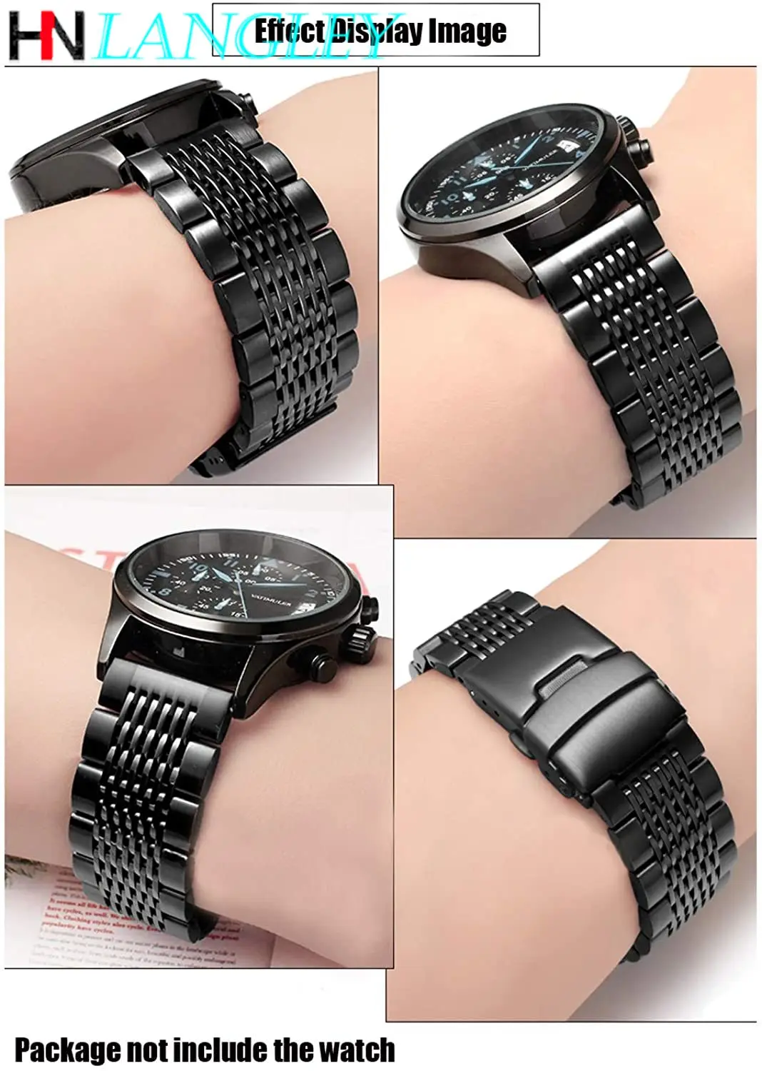 Solid Mesh Stainless Steel Watch Band Bracelets 18mm/20mm/22mm/24mm Diving Watch Straps Deployment Buckle Brushed/Polished Strap