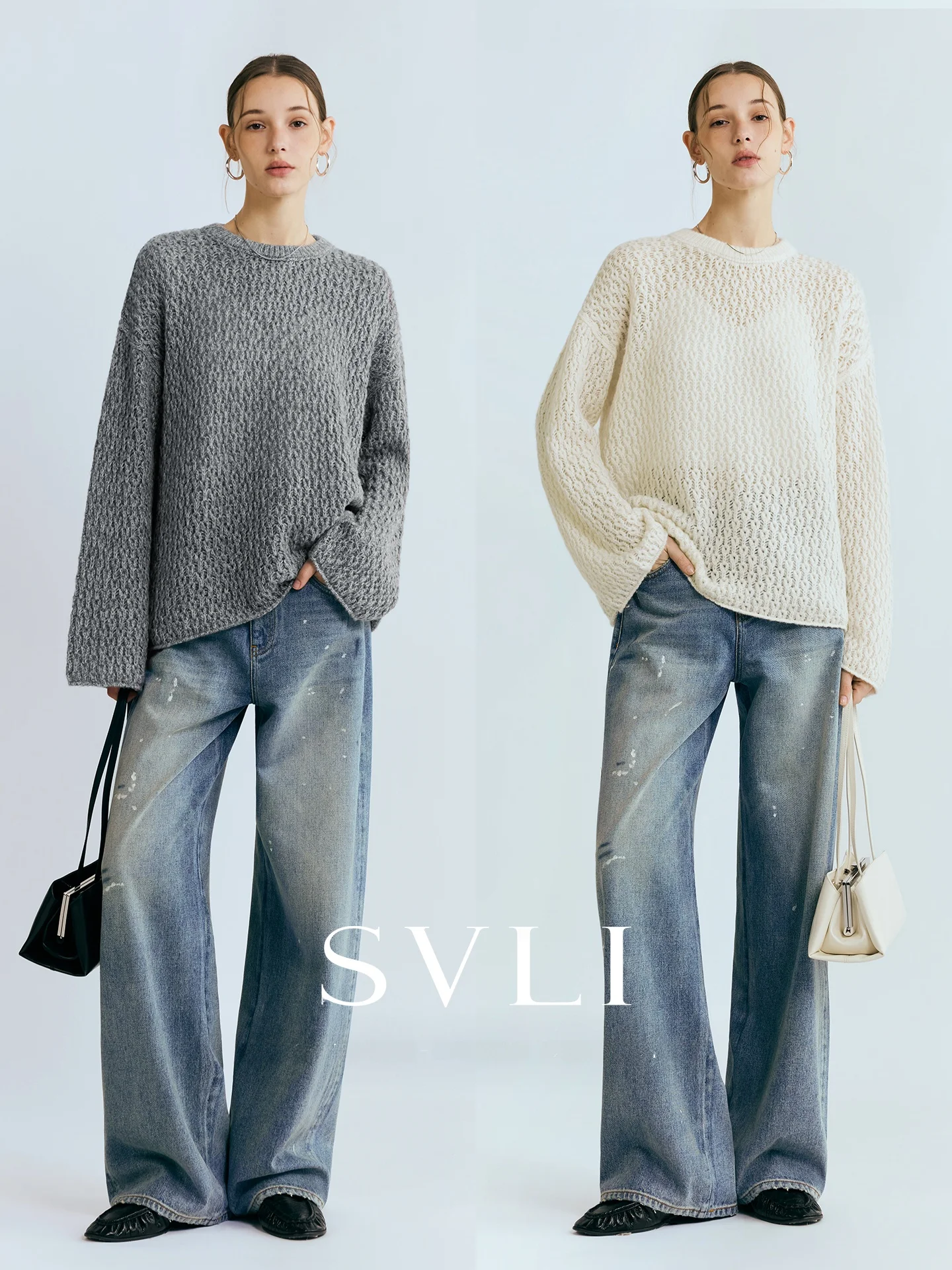 

Вязаный шерстяной свитер SVLI с круглым вырезом, свободного кроя, с ажурным узором, женский, удобный, зимний, модный, повседневный, на все сезоны