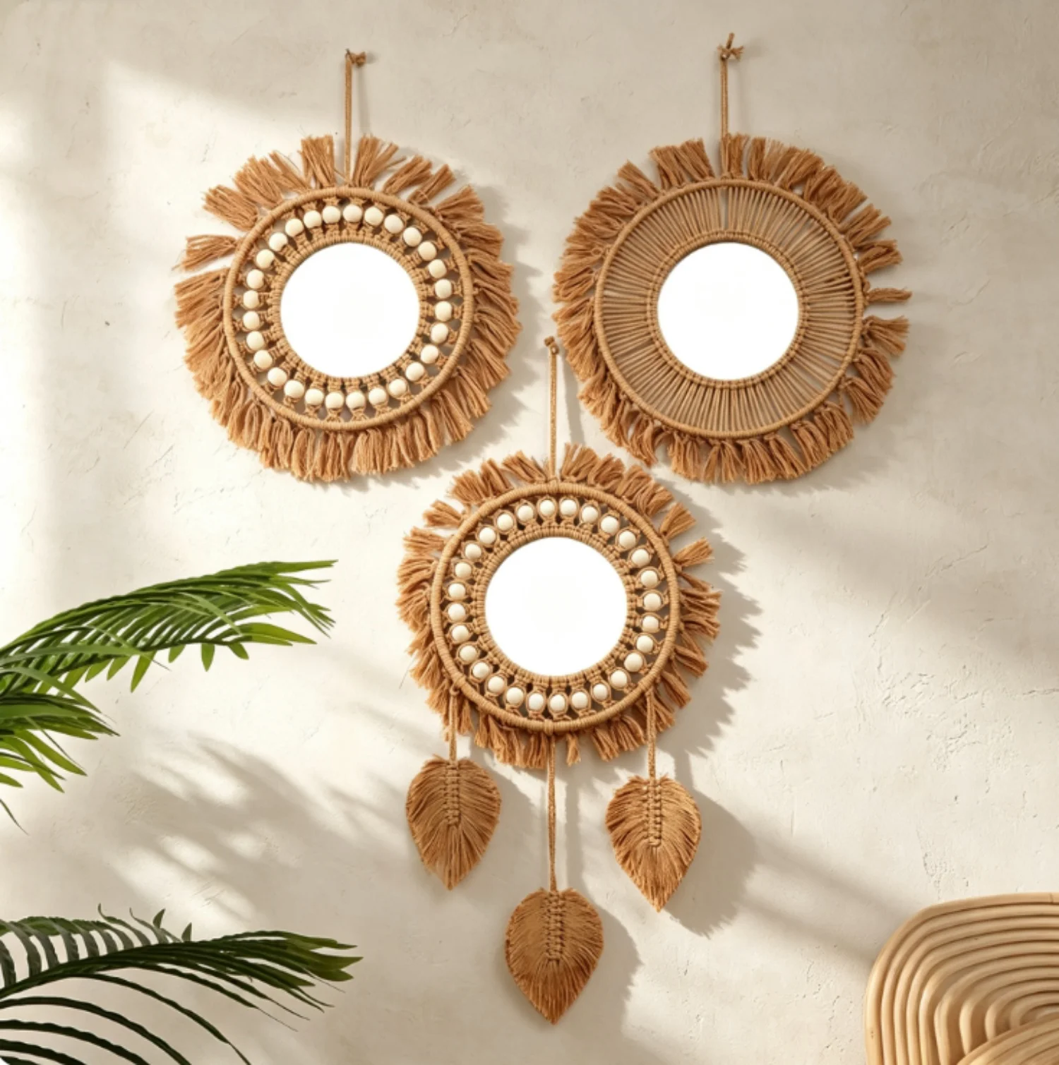 Rattan Mirror Round - Round Wall Mirrors Room Decor Hand