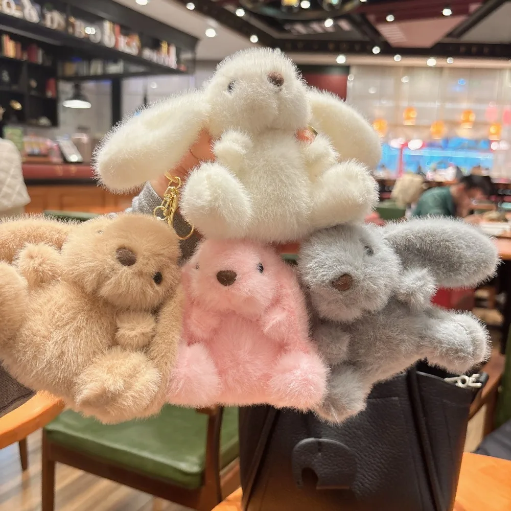

Cute Fluffy Rabbit Plush Doll Keychain Solid Color Pink Bag Pendant Stuffed Toys Gifts