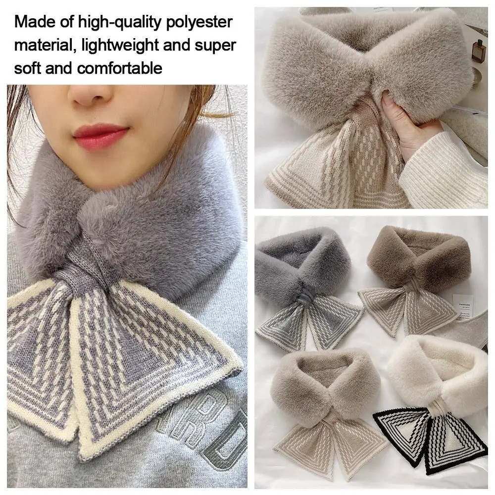 شتاء دافئ بلون الصليب وشاح فرو الأرنب الصناعي رشاقته وشاح للرقبة منديل التفاف الفتيات