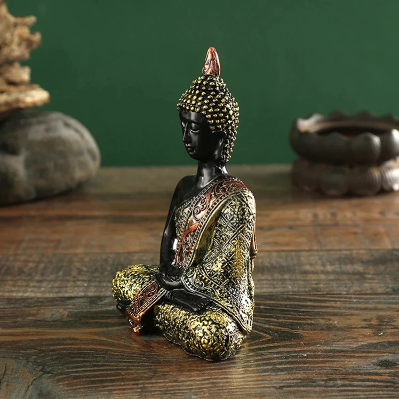 Buddha Statues for Home, Buddha Statue Figurines, Meditation Decoration, Resin Spiritual Living Room Decoration, Black Gold