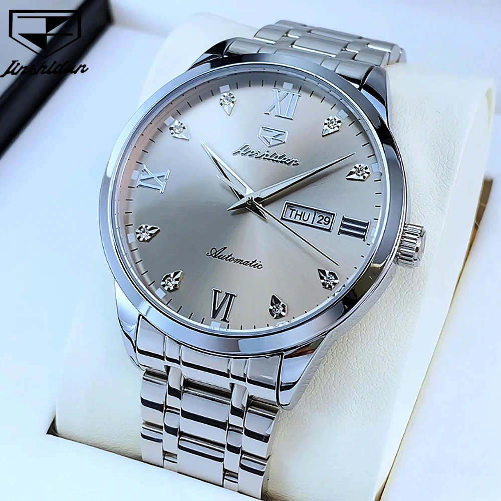 JSDUN Men's Watches Top Brand Simple Business Fine Steel Original Automatic Mechanical Wristwatch Waterproof Luminous Date Week