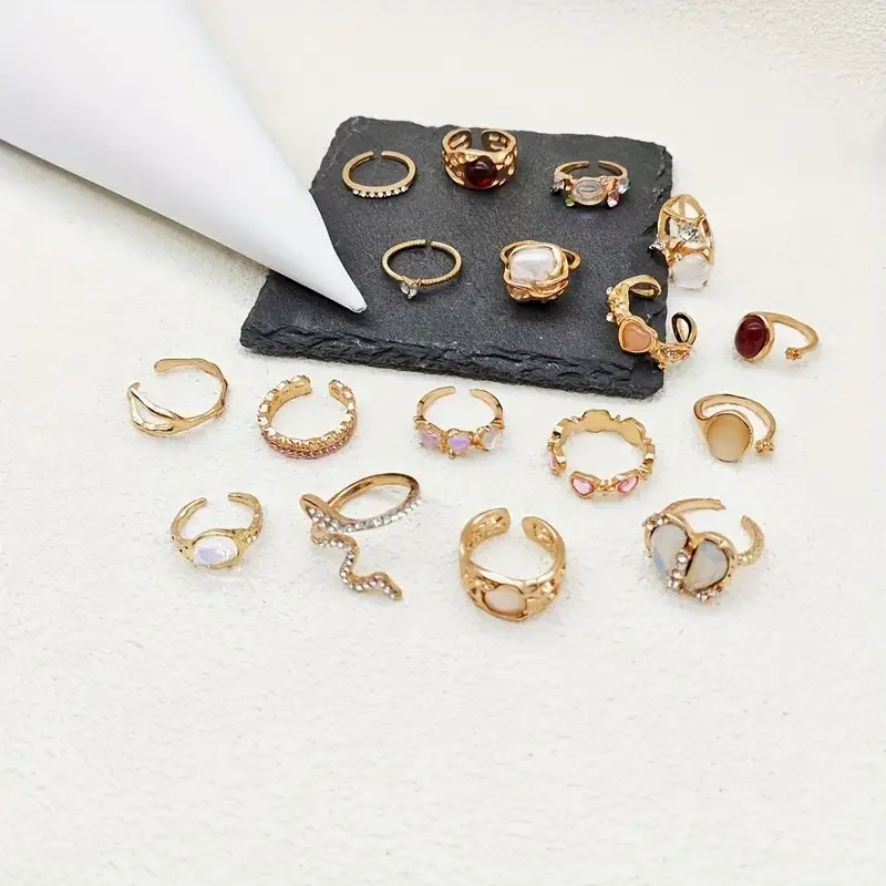 10/17 قطعة موضة القلب و القط العين أوبال خاتم مجموعة للنساء مزيج نمط مفتوح الضابط مجوهرات يومية هدايا الحفلات