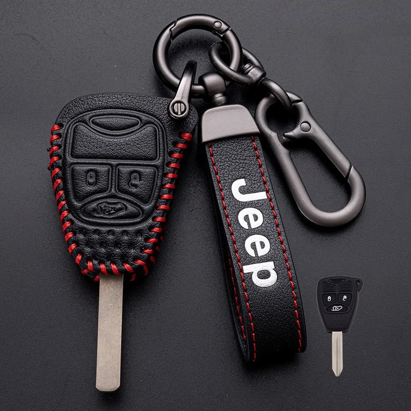 Leather Key Case Keychain Cover Shell Bag For Jeep Wrangler Compass Patriot Liberty Chrysler 300 PT Dodge JCUV Caliber Nitro view 3