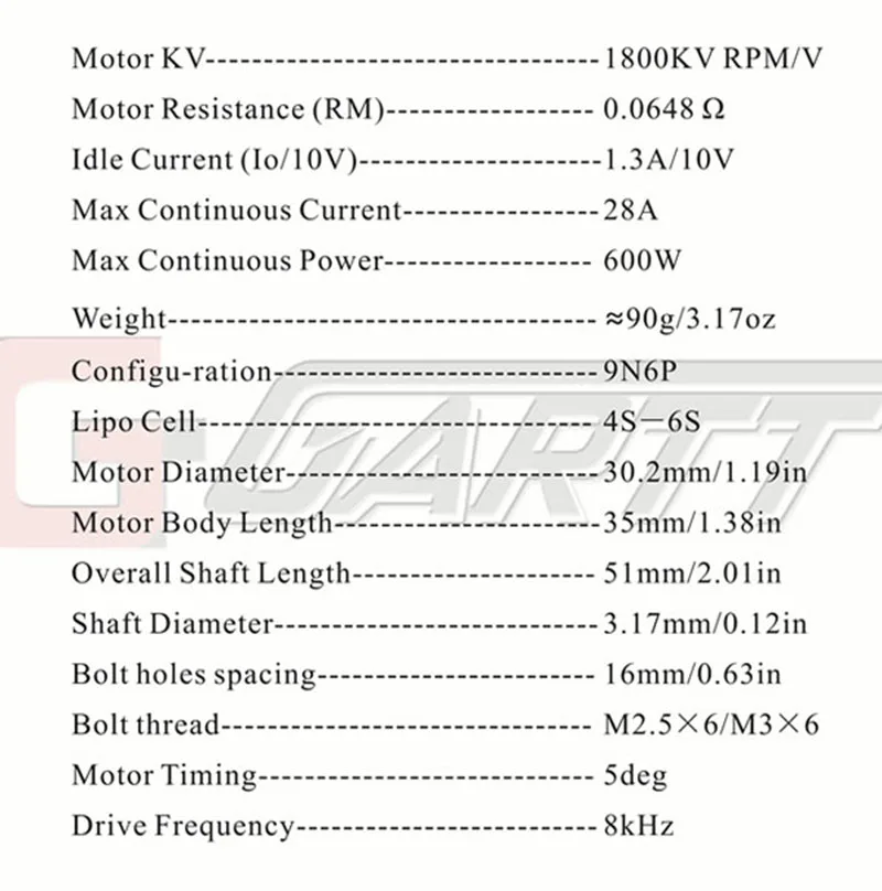 GARTT HF450L-1800KV Brushless Motor for Trex 450L 480 Helicopter (motor Shaft: 3.175mm)