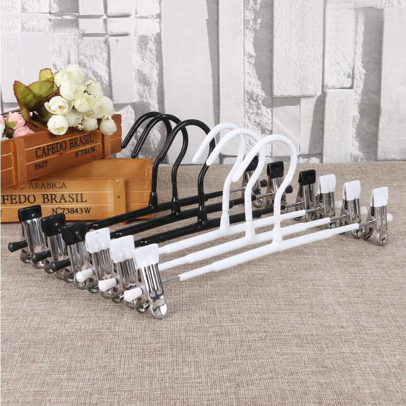 

20 Pcs/Lot Thick Strong White Black Plastic Coated Metal Hanger with Clips for Pants Skirt, Durable Ant-slip PVC Trouser Rack