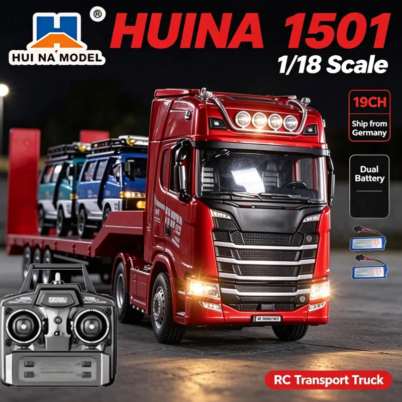 Huina 1501 770S RC Auto Traktor 19-Kanal Ferngesteuerter Anhänger-LKW 1/18 Baufahrzeug mit Licht und Ton Spielzeug Weihnachtsgeschenke