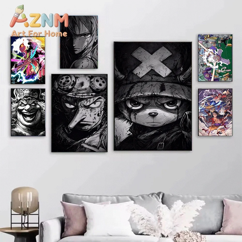 One Piece Big Mom Zoro Shanks Black White Anime Collage Canvas Wall Art Unframed Single Canvas Print Wall Poster For Bedroom L