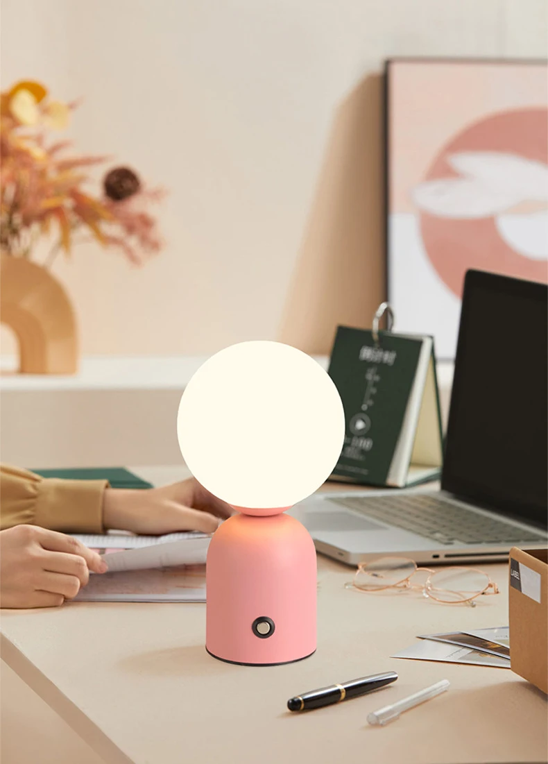 Colorful Desk Lamp Charging White Glass Mini Table