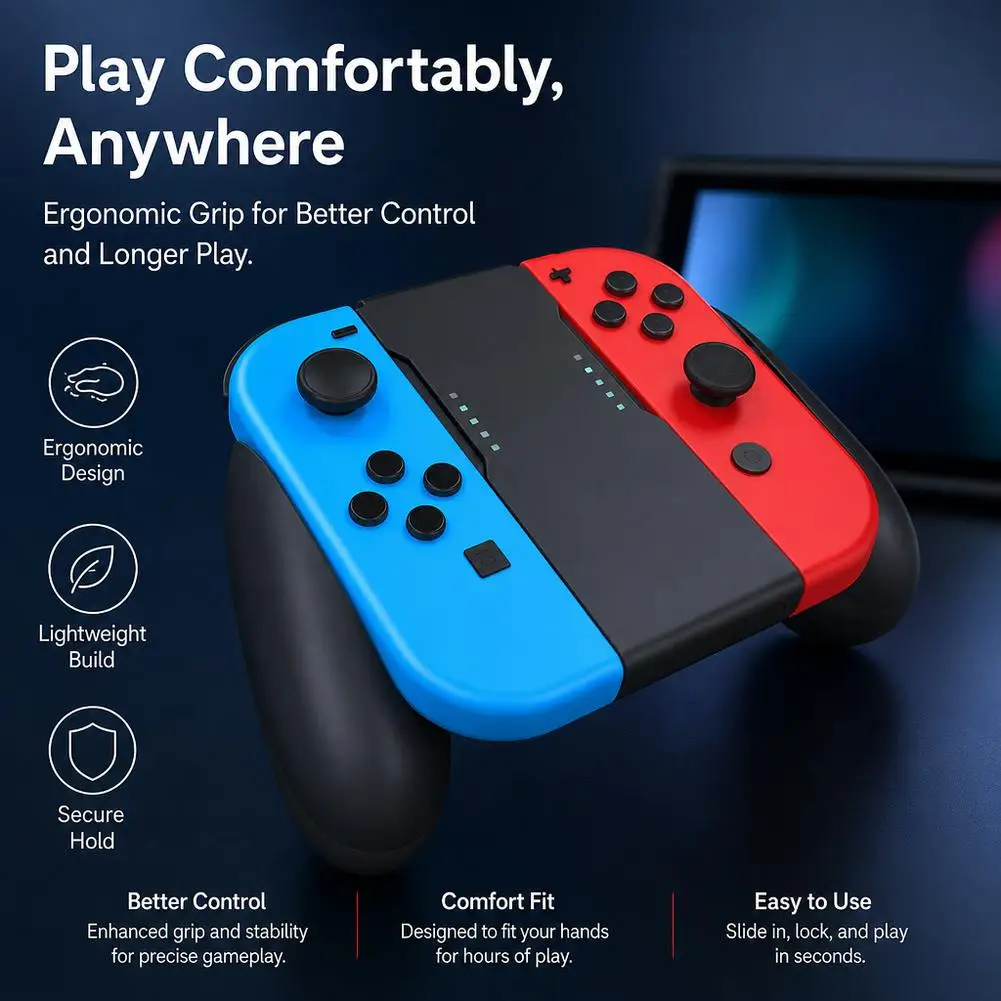 Comfort Hand Grip for Switch Joy-Con Controllers, Non-Slip Soft Touch Handle Bracket for Switch Joy-Con Portable Controller Grip