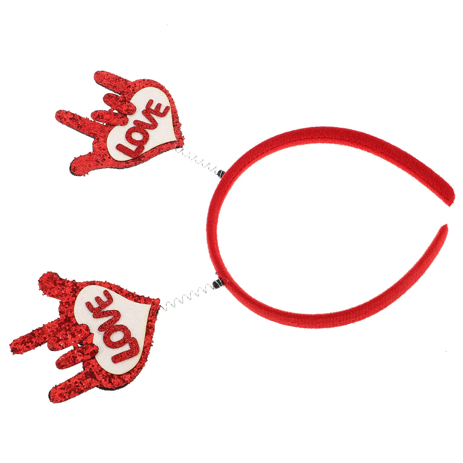 

Love Hand Gesture Valentines Headband Glitter Red Heart Hair Hoop Valentines Day Hair Band Wedding Party Supplies
