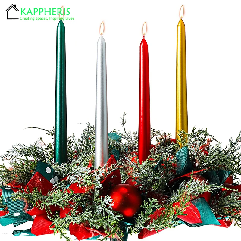 2PCS Unscented Taper Candle 10 Inch Tall Golden Green Red Candles Party Wedding Christmas Candle Paraffin Wax Home Decoration