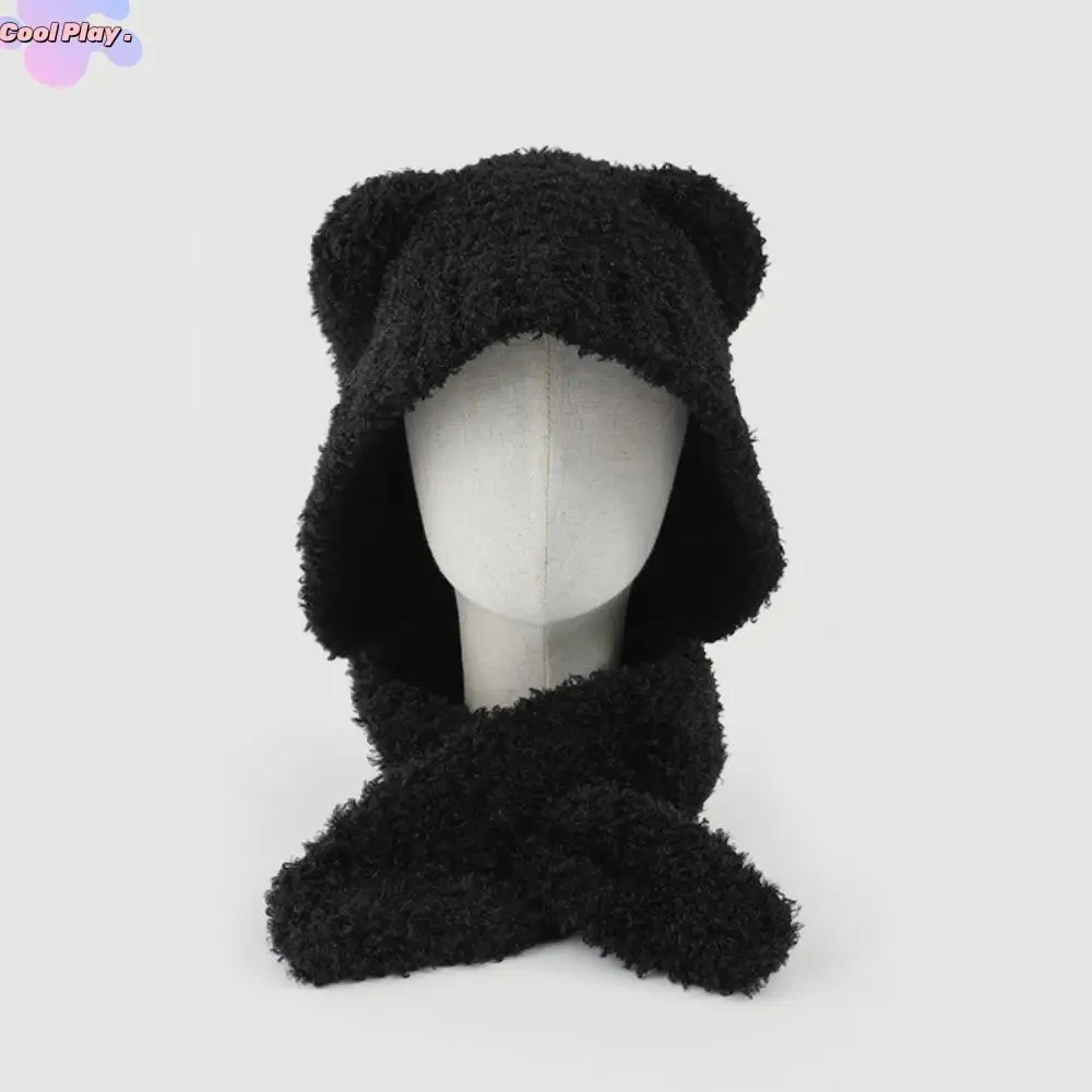 

Cartoon Warm Plush Bear Ear Hat Cap Soft Cute Beanies Earmuff Cartoon Hat Scarf Integrated Winter