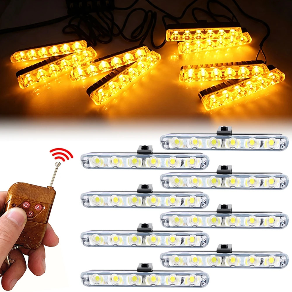 Feux stroboscopiques LED pour calandre de voiture, rouge, bleu, jaune, télécommande sans fil, signal d'urgence LED pour voiture, balise clignotante, lampe clignotante pour calandre