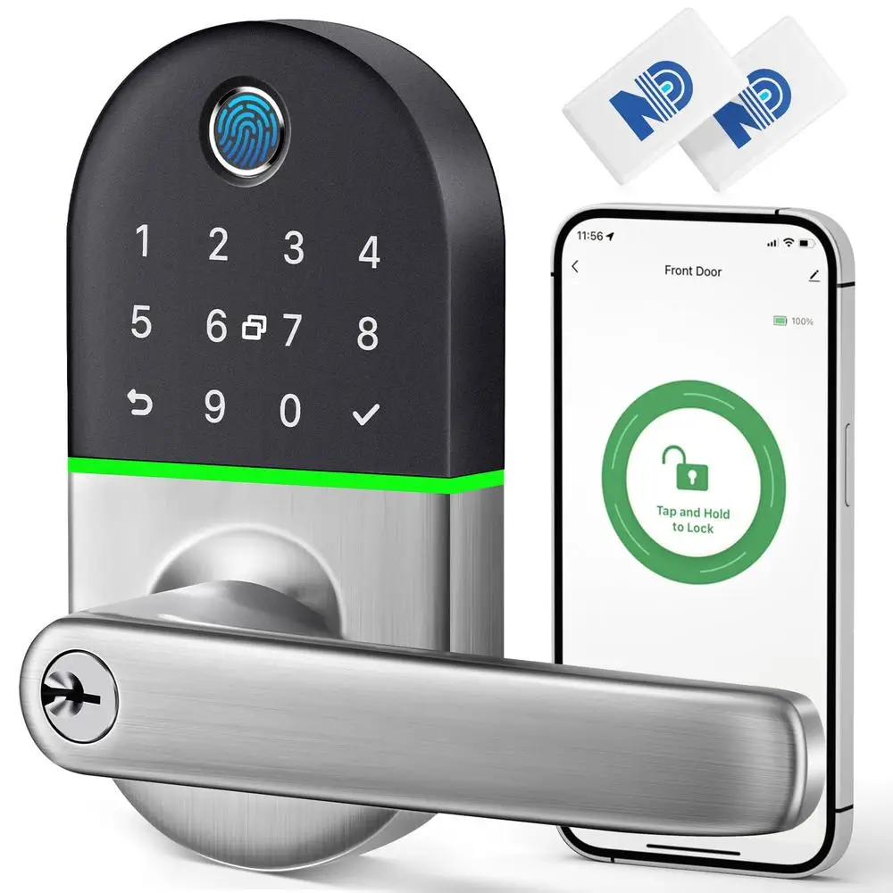 Biometric Smart Door Lock Handle Fingerprint Bluetooth App Control Keyless Remote Access Voice Control Weather-Resistant Easy