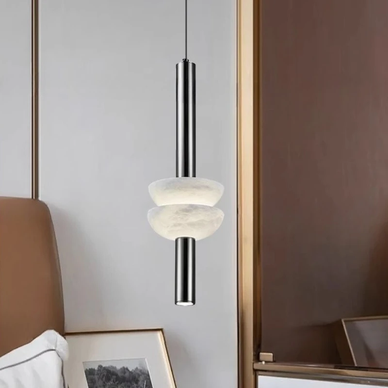 أضواء قلادة الرخام الحديثة الفولاذ المقاوم للصدأ مطعم مصابيح معلقة غرفة نوم مصمم الحد الأدنى دراسة اللوح الأمامي مقهى المطبخ #4