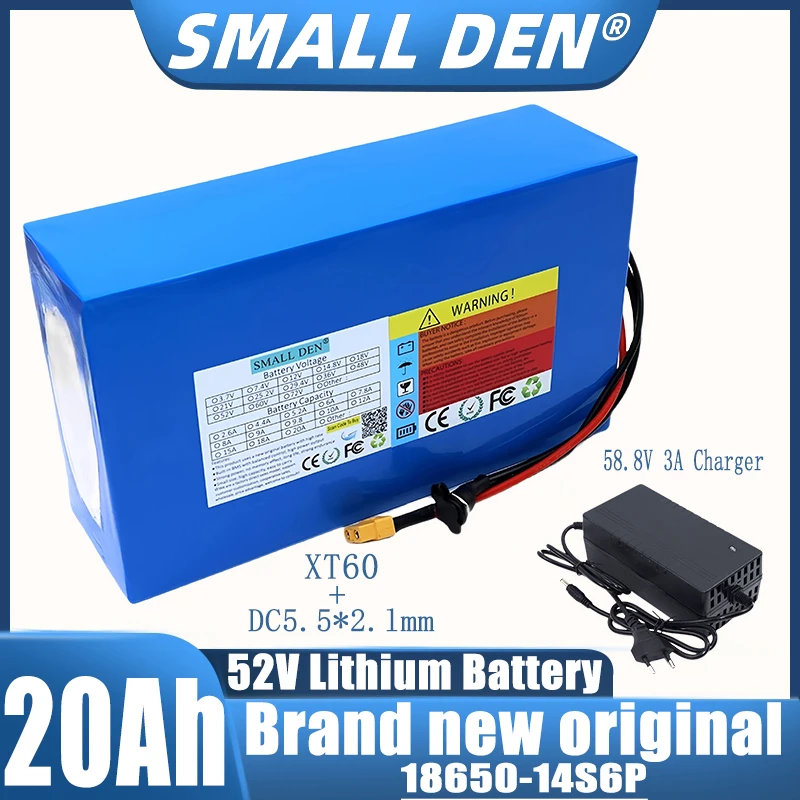 

52v 20ah 18650 lithium battery pack 14S6P Large capacity 1500W motor For 58.8v Electric bike Scooter motorcycle tricycle+Charger