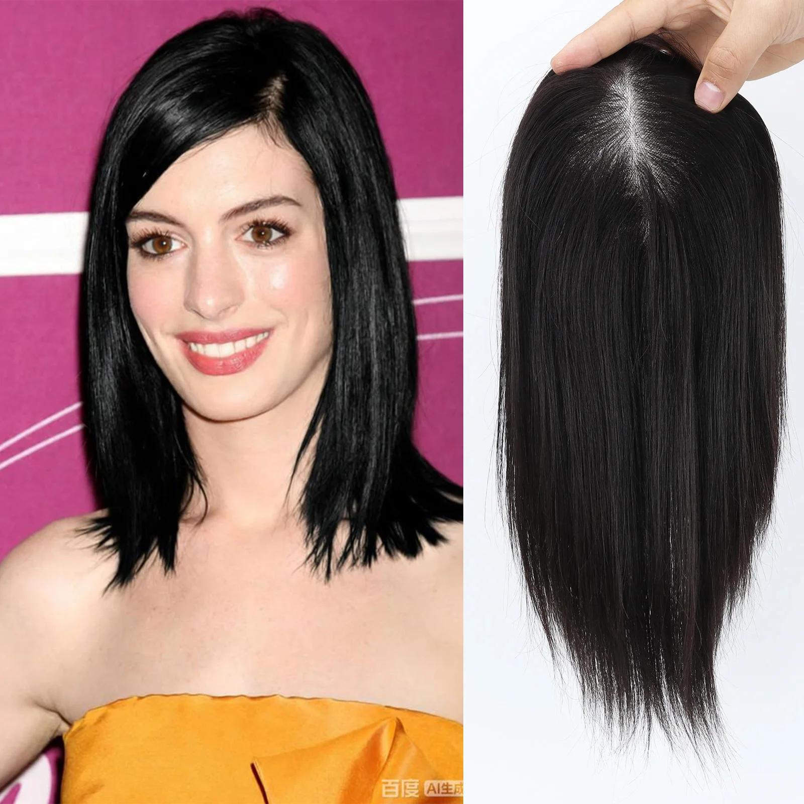 

Женский топпер из натуральных волос на кружевной основе, натуральный черный, прямой, 14x16 см, мягкий, легкий, дышащий, с заколками на лето