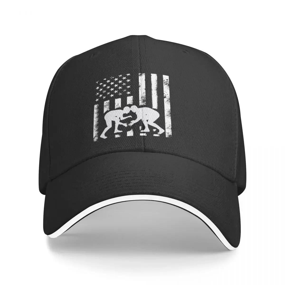 

American Flag Wrestling Distressed Wrestle Gift Tee Baseball Cap Sunhat Hood Man Women's