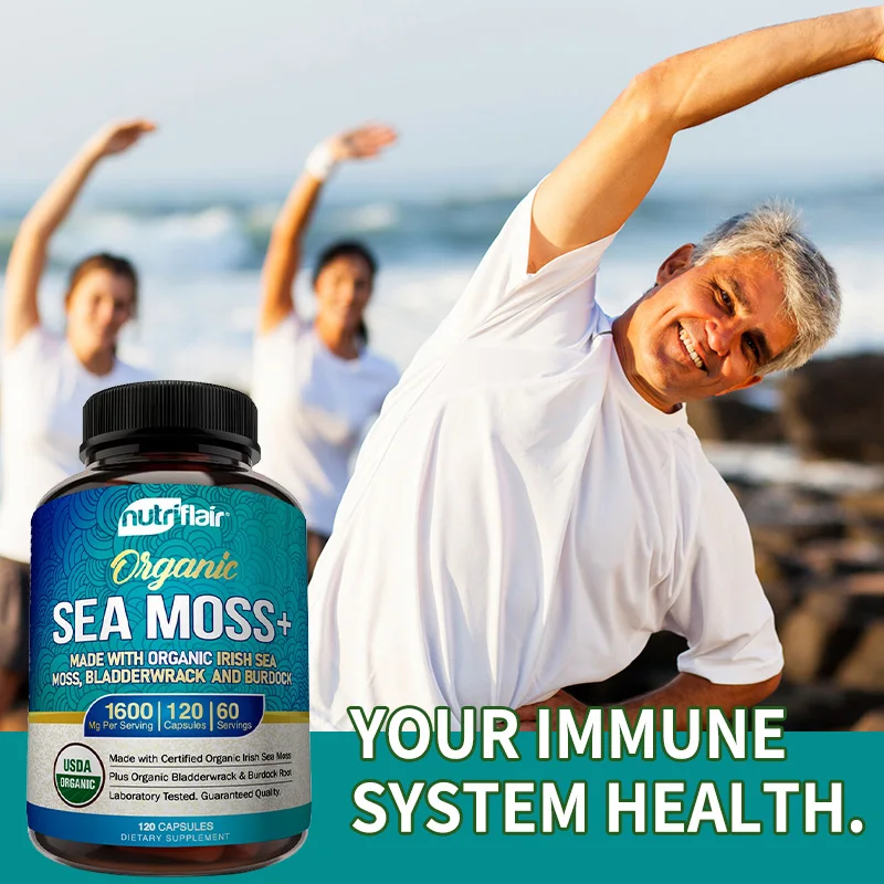 NutriFlair Irish Sea Moss 1600 Mg, 120 Capsules - Thyroid & Immune Support, Cellular, Skin, Hair, Nails, Gut Cleansing