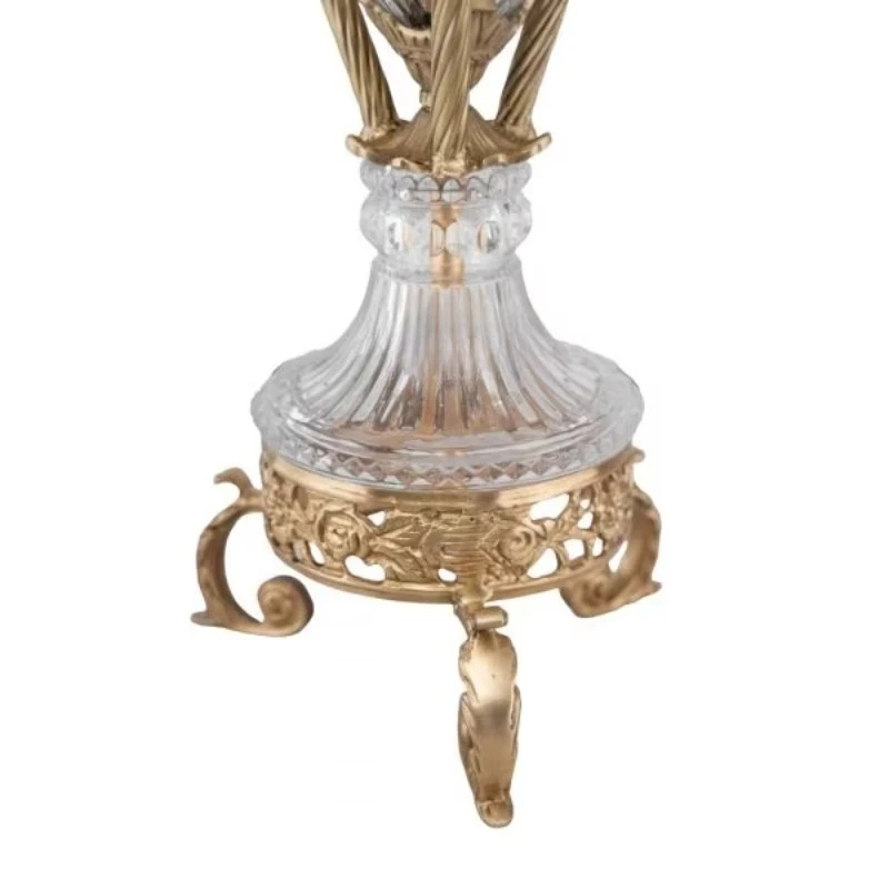 

Antique brass and crystal incense burner with sumptuous wreath design and luxuriously decorated interior centerpiece