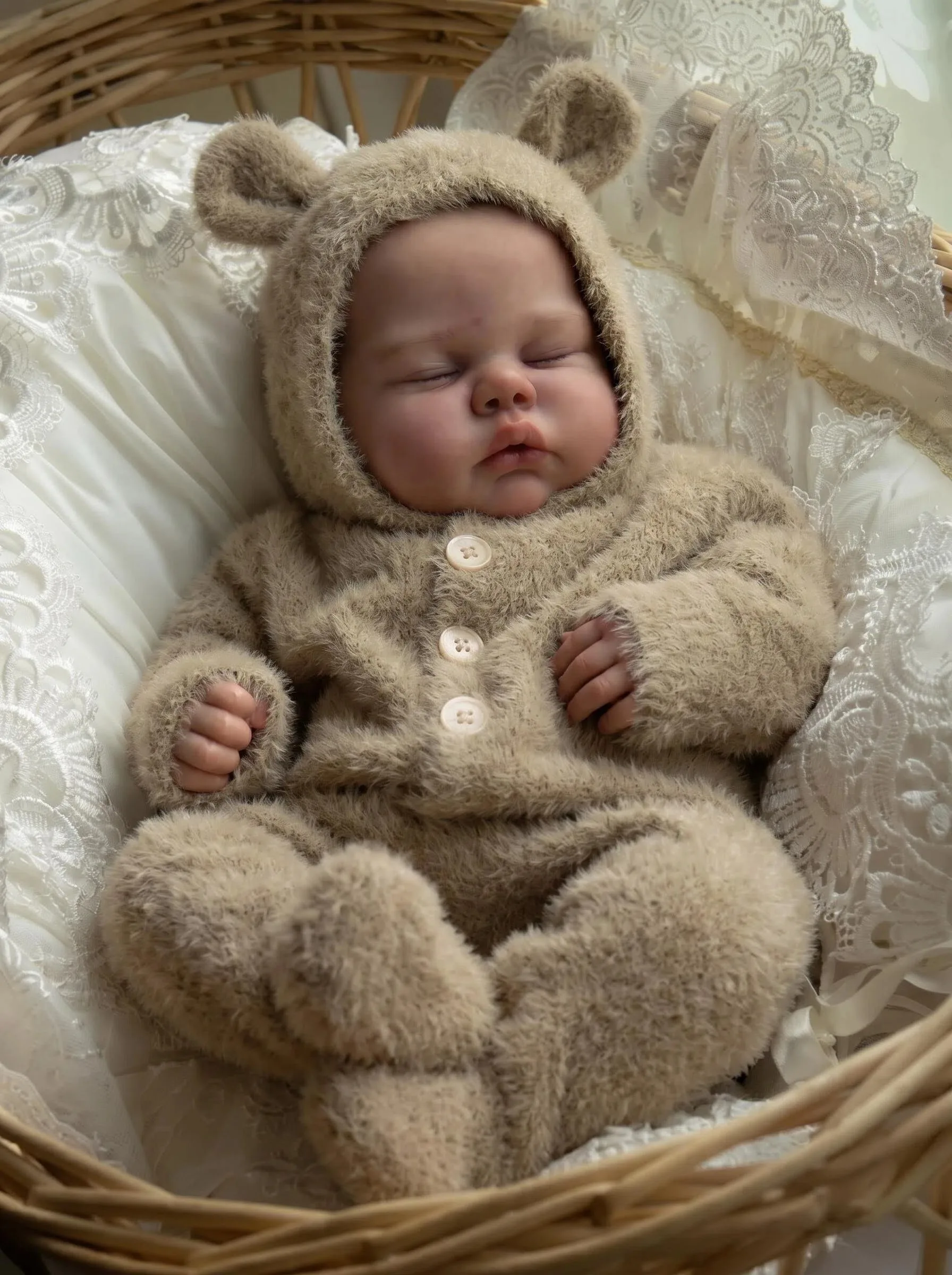 1PC 19inch Reborn Baby Doll Small Pickle Soft Cloth Body Lifelike Newborn Baby Doll with 3D Skin Multiple Layers Painting