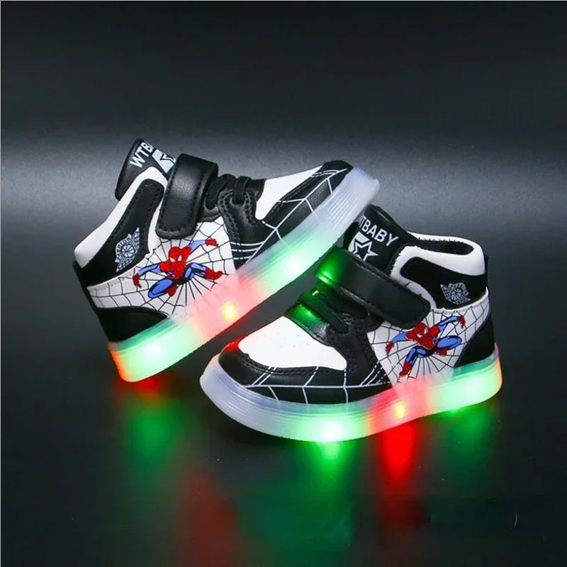 Disney Children\'s Led Light Shoes Fashion Aoger Spiderman Boys Sneakers Girls Cartton Casual Shoes Breathable Kids Sport Shoes