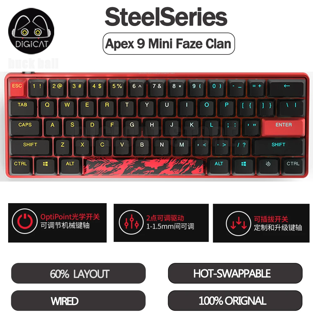 

SteelSeries Apex 9 Mini Faze Clan Gamer Keyboard 60% Layout Wired Keyboard PBT Hot-swap RGB Esport Gaming Keyboards For PC Gifts