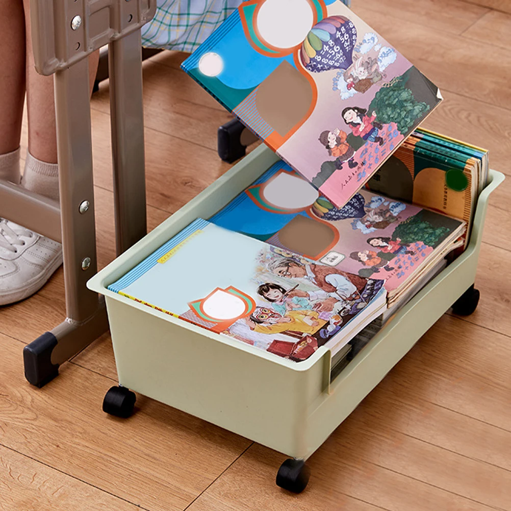 

1PCS Wheeled Book Storage Box Avocado Green Small Size Plastic ganizer for Dormitory Classroom Rolling Cart Sundry Holder Books
