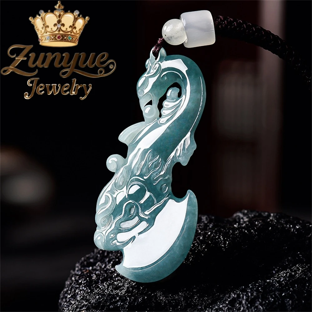 

Natural A-Grade Blue Ice-Grade Water Jadeite Dragon Axe Pendant Chinese Style Luck Luck Charm Necklace Good Luck Jewelry Gift