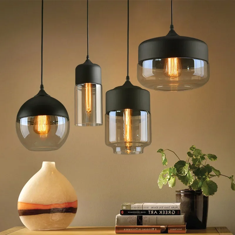 Modern LED indoor decor glass pendant light fixture restroom kitchen art hanging lamp nordic dining room lights black glass lamp