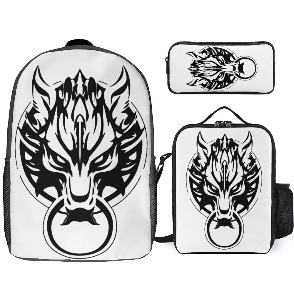 

Final Fantasy Fenrir Wolf Classic For Sal 3 in 1 Set 17 Inch Backpack Lunch Bag Pen Bag Lasting Rucksack Snug Sports Activities