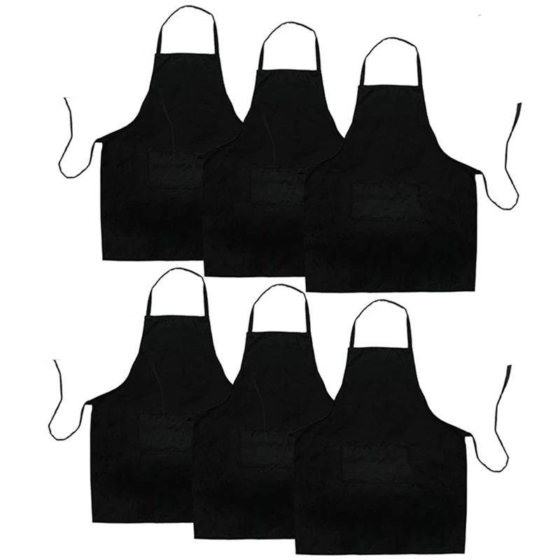 6pcs Cooking Baking Aprons Kitchen with 2 Pockets Anti-Dirty Apron Suitable for Barbecue Kitchen Cooking Baking Restaurant Promo