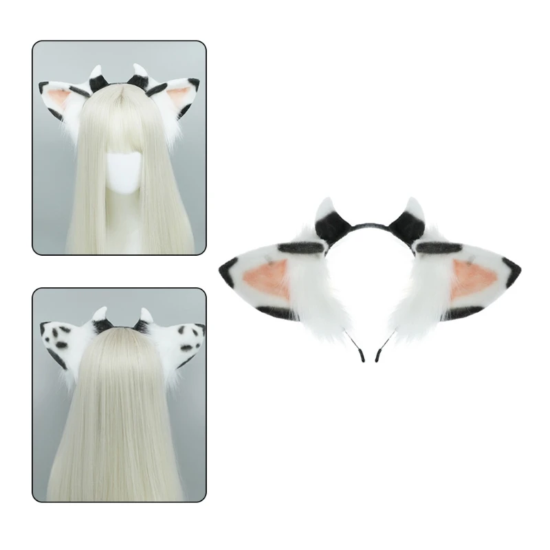 

Furry Cow Ears Hair Hoop Plush Animal Ears Headbands Cartoon Halloween Headdress Christmas Cosplay Photo Props