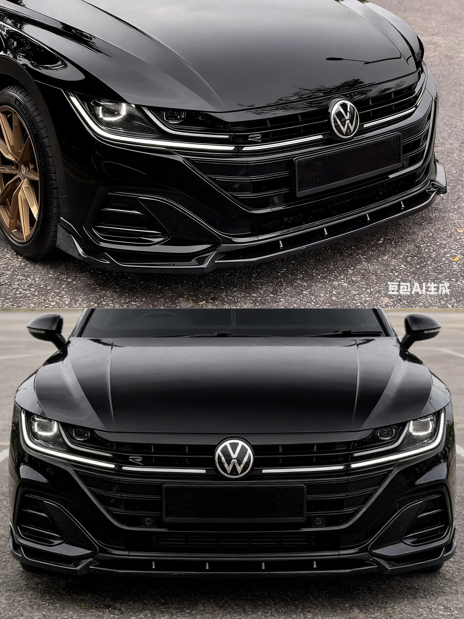 Max Style Gloss Black Przedni Splitter Zderzaka, Dyfuzor, Canards do VW Arteon R-line 2021-2025 (wersja po liftingu), Bodykit Tuning — 2