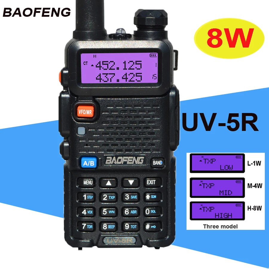 

Baofeng UV-5R Walkie Talkie 8W Dual Band Ham Two Way Radio UV 5R Vhf Uhf FM Radio Handheld Hunting Transceiver Two-Way UV5R