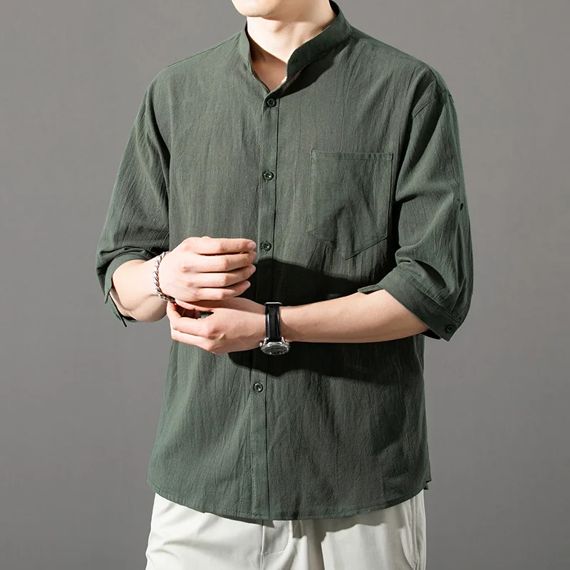 Summer Thin Comfortable Breathable Men's Half Hemp Shirt 2022 New Top Cotton Linen Casual Classic Men Dress