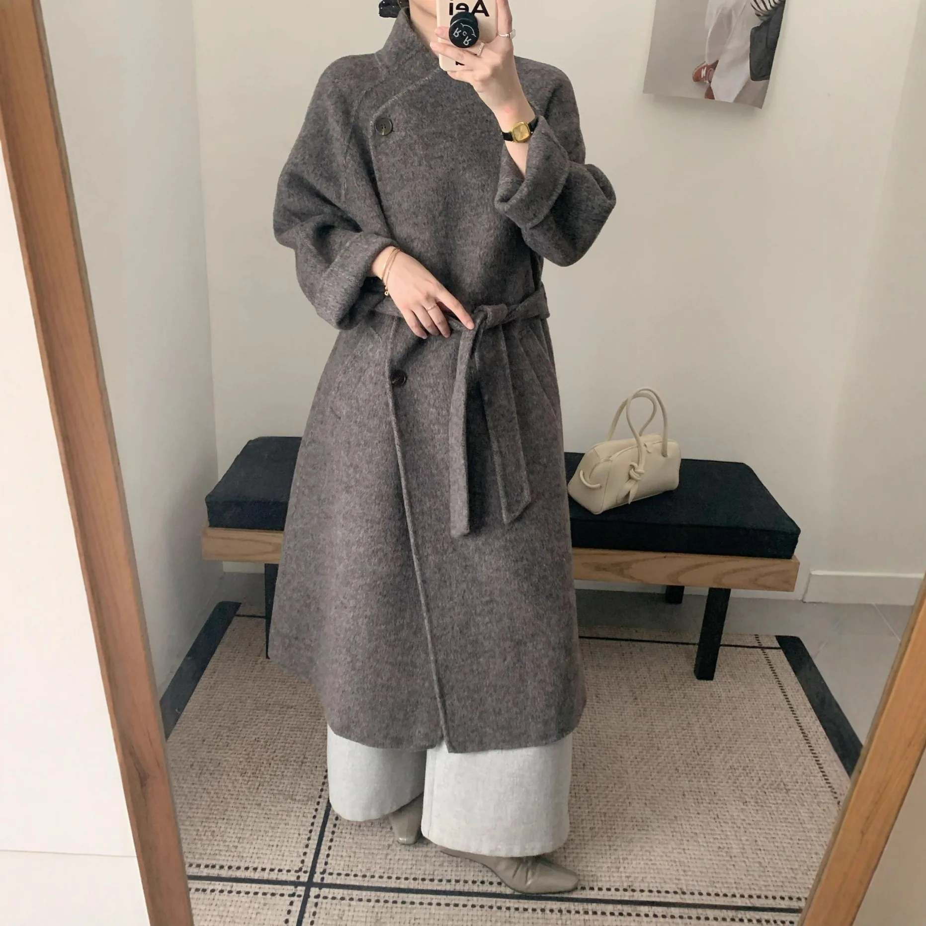 

Coat Women's Stand-up Collar Loose Simple Style Autumn Winter Cashmere Wool Coat