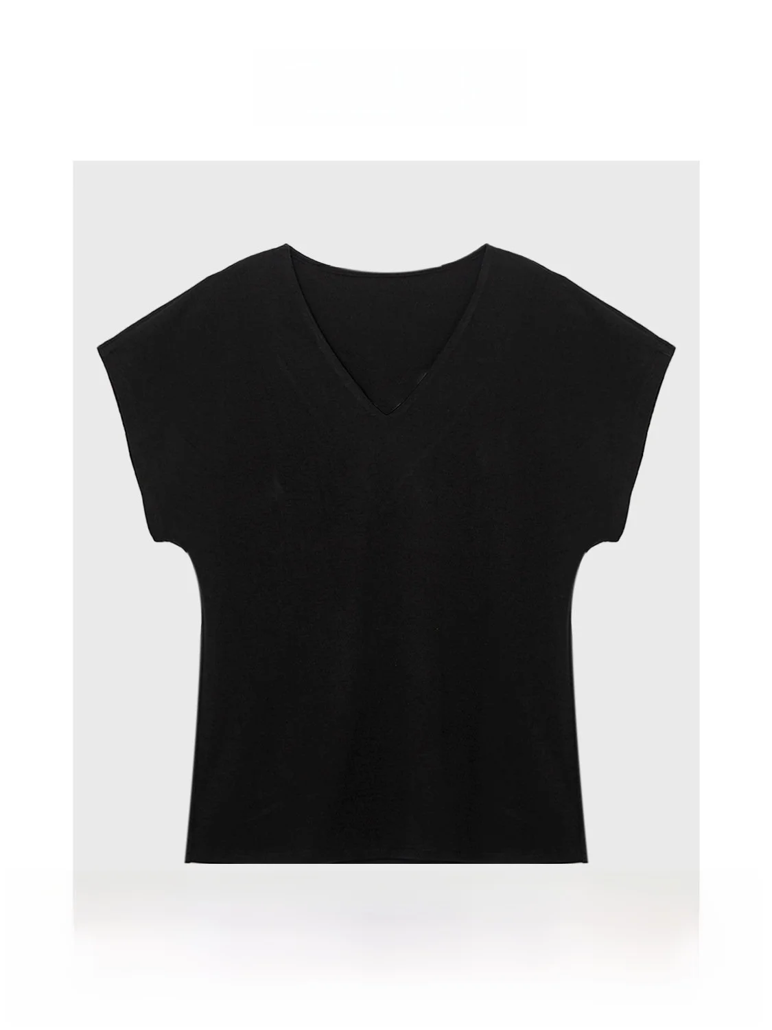 

Romantic Two-Tone V-Ne T-irt with Fairy Sves Ele Summer Faion by Wei Pure Color Commute Sle ort Sve