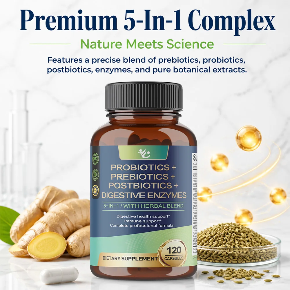 Probiotic Prebiotic Postbiotic & Digestive Enzymes for Men and Women 120 Vegetarian Capsules Digestive Health Support